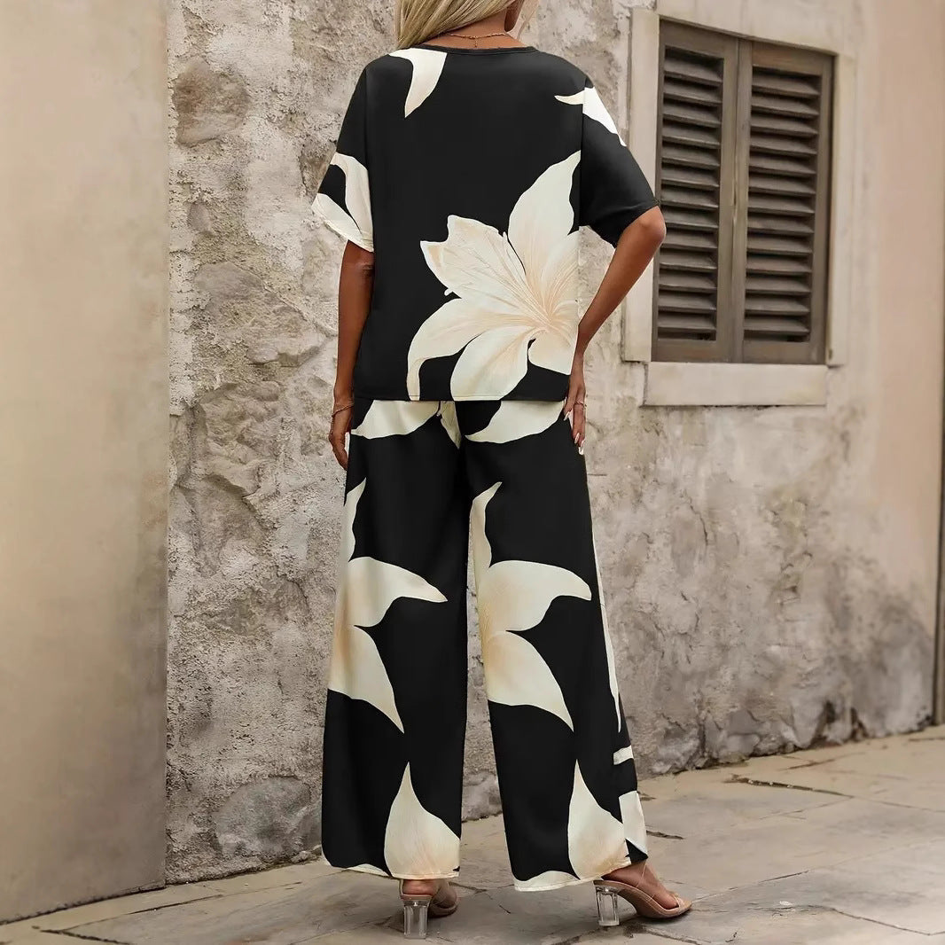 Damen Eleganter Jumpsuit mit floralen Mustern und weitem Bein R&B