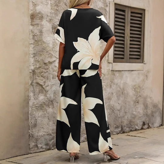 Damen Eleganter Jumpsuit mit floralen Mustern und weitem Bein R&B