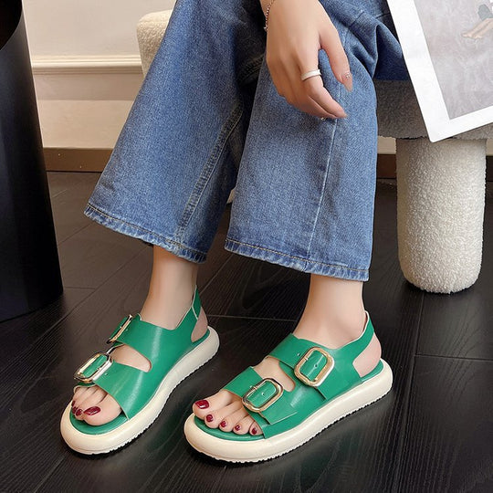 Damen Bequeme Riemchen-Sandalen mit modischer Schnallenverzierung und ergonomischem Fußbett R&B
