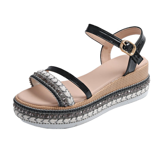 Damen Riemensandalen mit modischer Schmuckverzierung und Plateau-Rand R&B