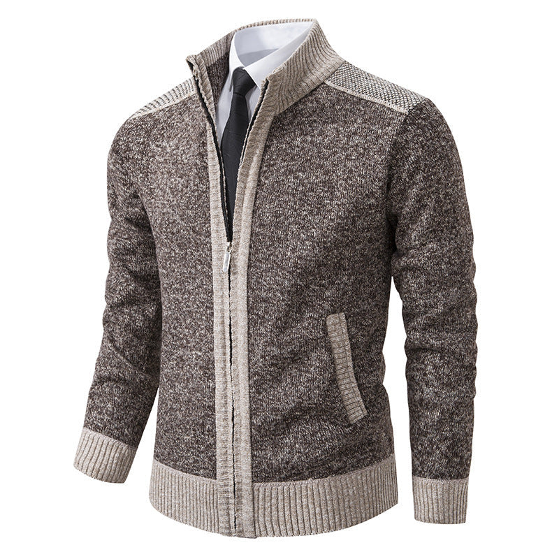 Herren elegante Strickjacke mit modernem Reißverschluss und hohem Kragen R&B