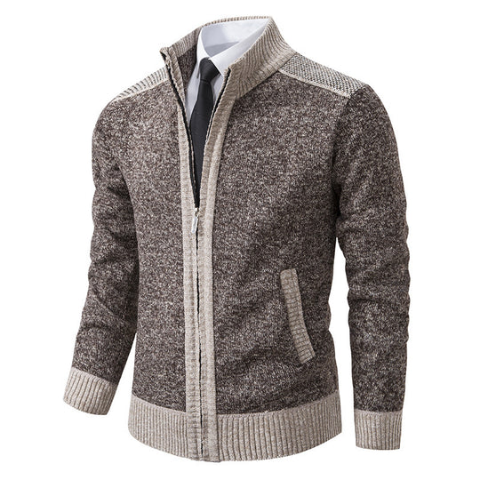 Herren elegante Strickjacke mit modernem Reißverschluss und hohem Kragen R&B