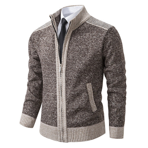 Herren elegante Strickjacke mit modernem Reißverschluss und hohem Kragen R&B