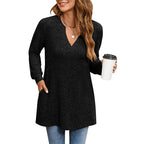Damen Strickpullover mit V-Ausschnitt und praktischen Taschen