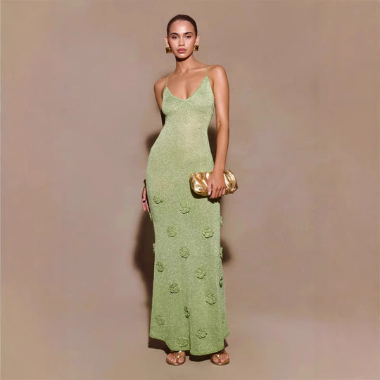 Damen Elegantes Maxikleid mit funkelnden Blütenapplikationen R&B