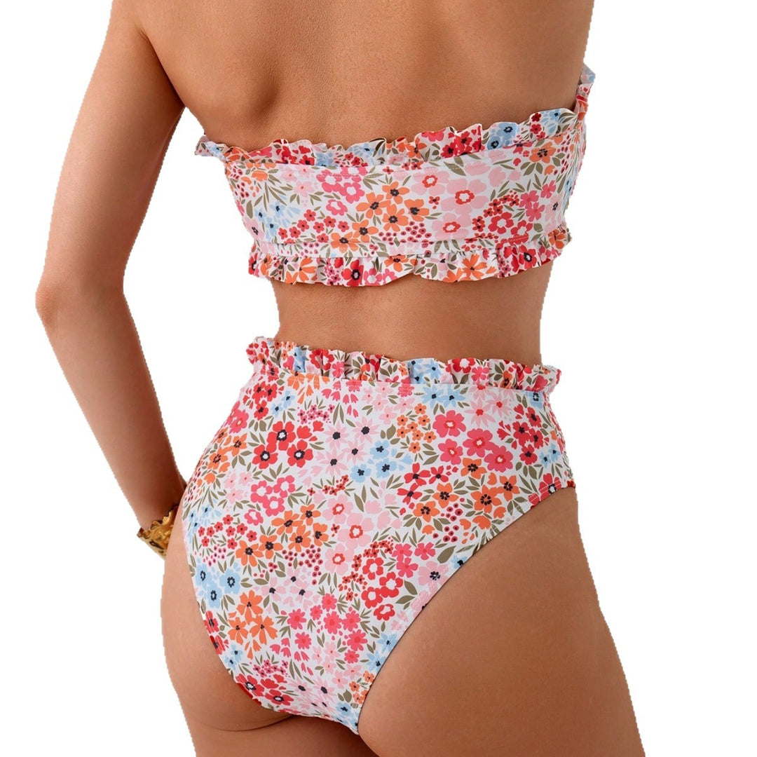 Damen Bandeau-Bikini mit floralem Rüschendesign R&B