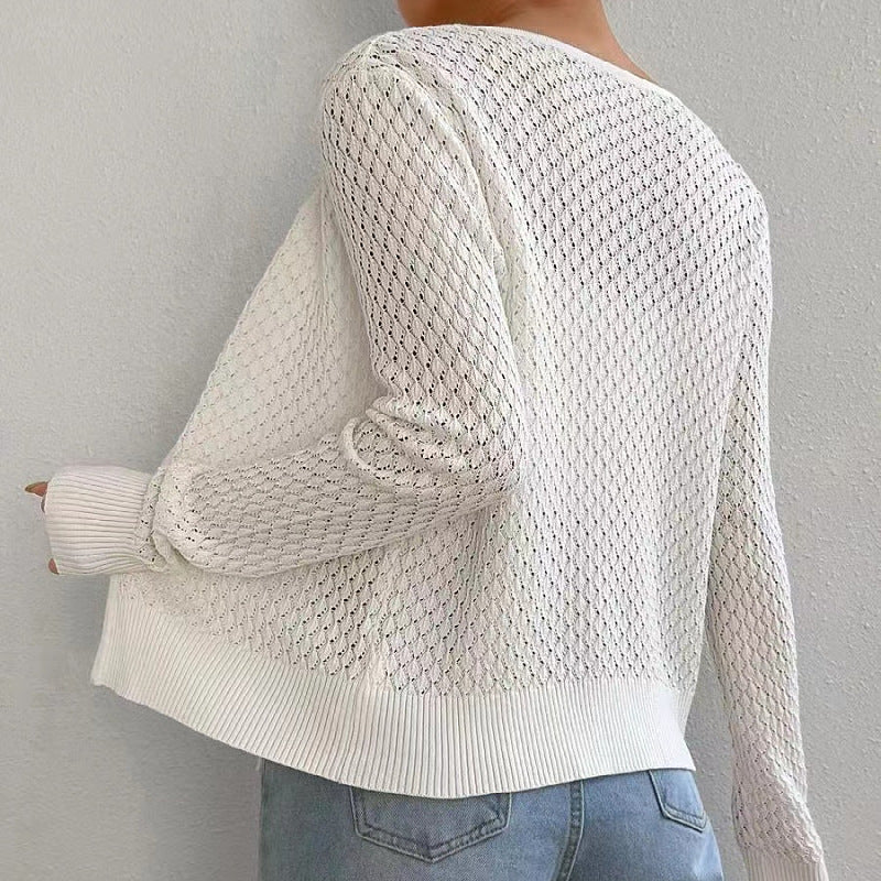 Damen Strickjacke mit tiefer V-Öffnung und zartem Lochmuster R&B