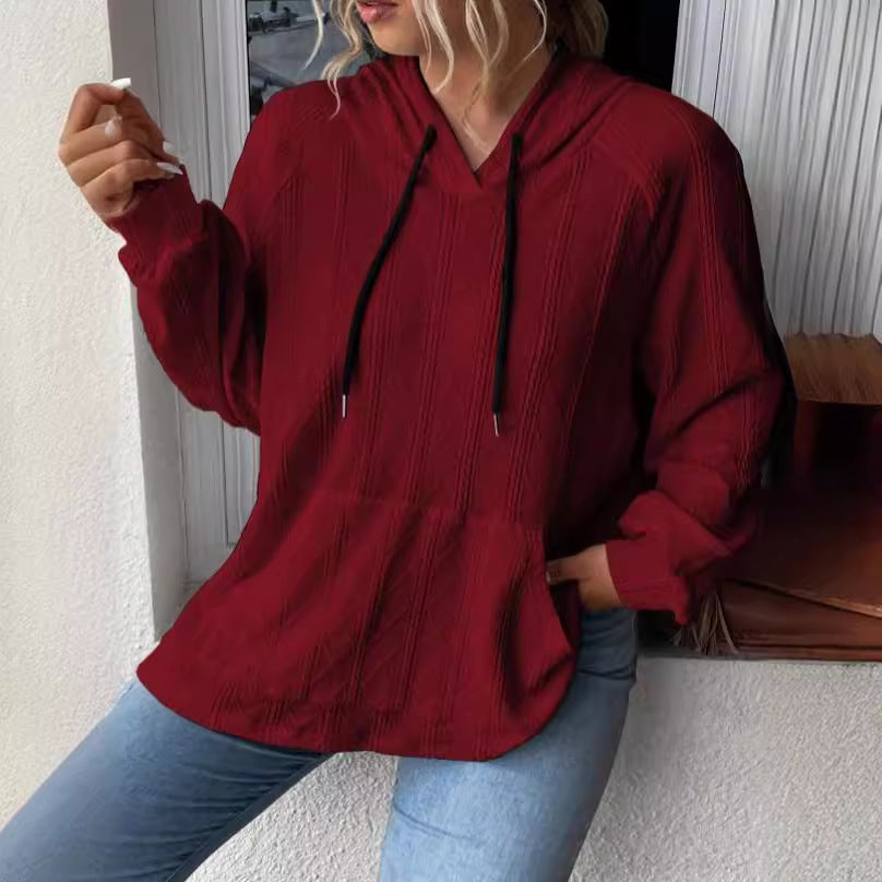 Damen Kapuzenpullover mit strukturiertem Muster und praktischer Kängurutasche R&B