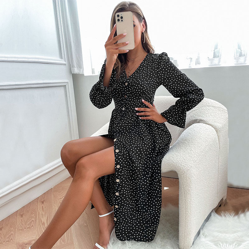 Damen Midikleid mit Knöpfen und weit ausgestellten Ärmeln R&B