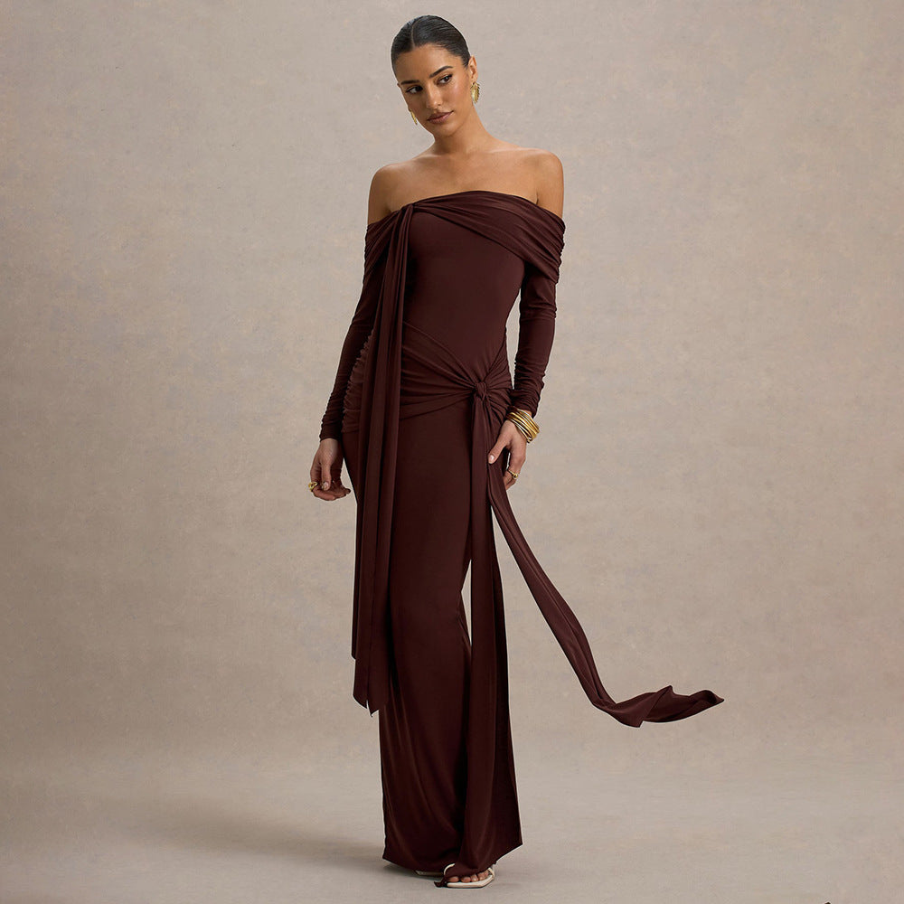 Damen Elegantes Off-Shoulder Abendkleid mit drapierter Silhouette