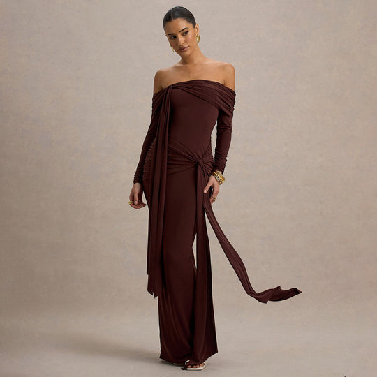 Damen Elegantes Off-Shoulder Abendkleid mit drapierter Silhouette R&B