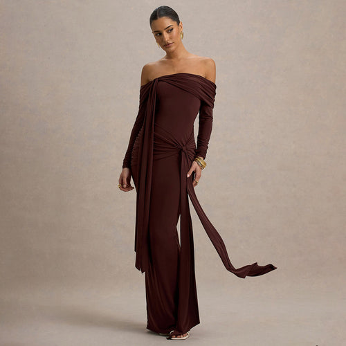 Damen Elegantes Off-Shoulder Abendkleid mit drapierter Silhouette R&B