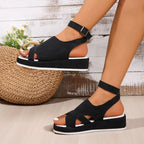 Damen Komfortable Wedge-Sandaletten mit doppeltem Riemendesign R&B