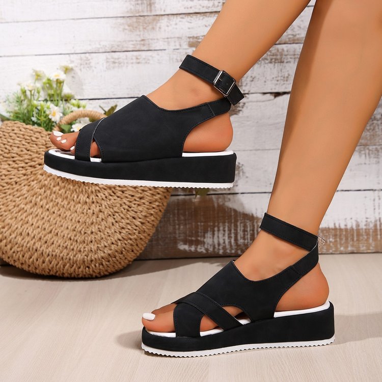 Damen Komfortable Wedge-Sandaletten mit doppeltem Riemendesign R&B