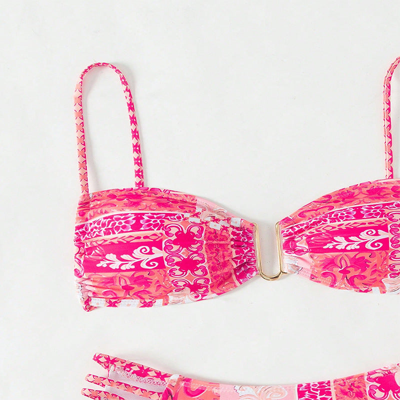 Damen Bandeau-Bikini mit floralem Muster und eleganten Details R&B
