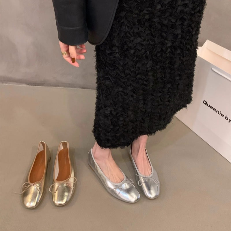 Damen Ballerinas mit funkelnder Metallic-Oberfläche und zartem Schleifendesign R&B