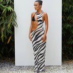 Damen Maxikleid mit asymmetrischem Schnitt und transparentem ZR&Bra-Muster R&B