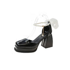 Damen elegante Plateau-Pumps mit Perlen-Detail R&B