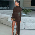 Damen elegantes Wickelkleid mit asymmetrischem Saum und figurbetonter Raffung EB