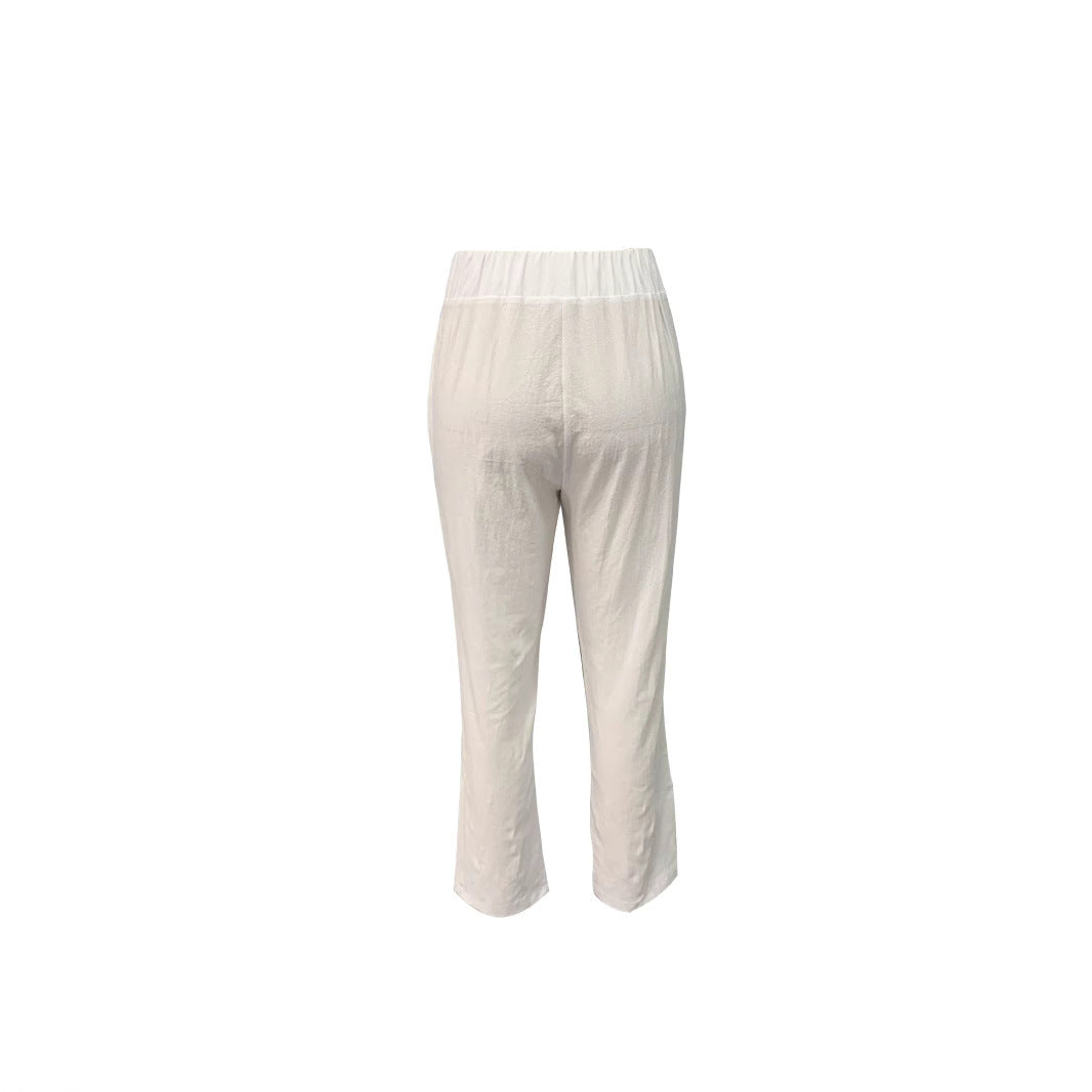 Damen Leichte und luftige Leinenhose mit elastischem Hüftbund und Seitentaschen R&B