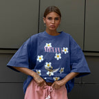 Damen Trendiges Oversized T-Shirt mit floralem Aufdruck R&B