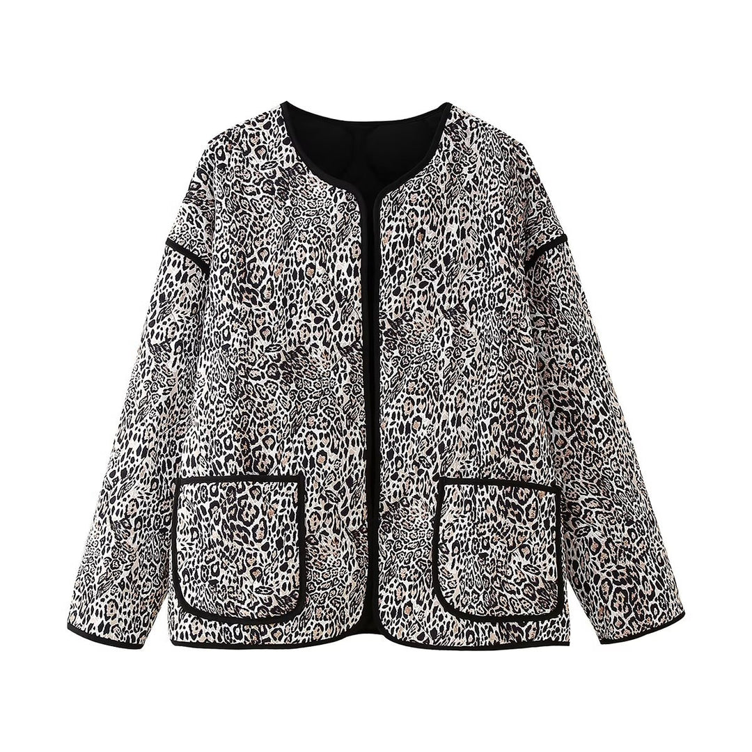 Damen Steppjacke mit Leoprint und praktischen Taschen R&B