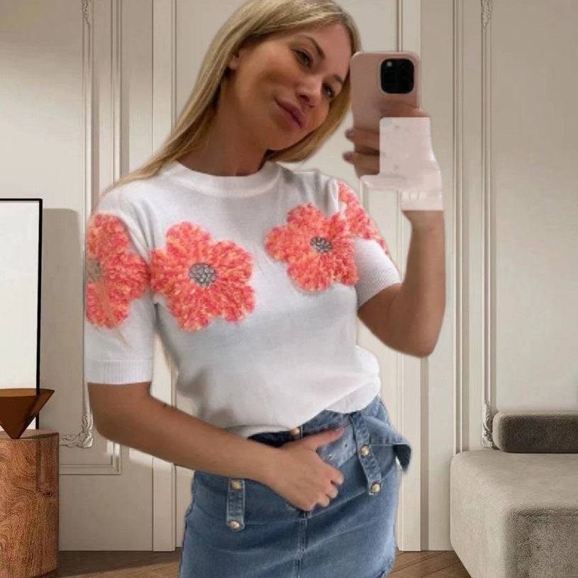 Damen Modischer Strickpullover mit floralen Applikationen R&B