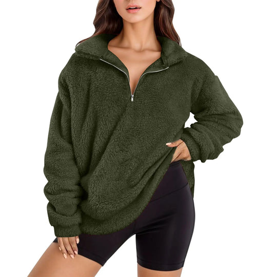 Damen Fleece-Pullover mit halbem Reißverschluss und Oversize-Schnitt R&B