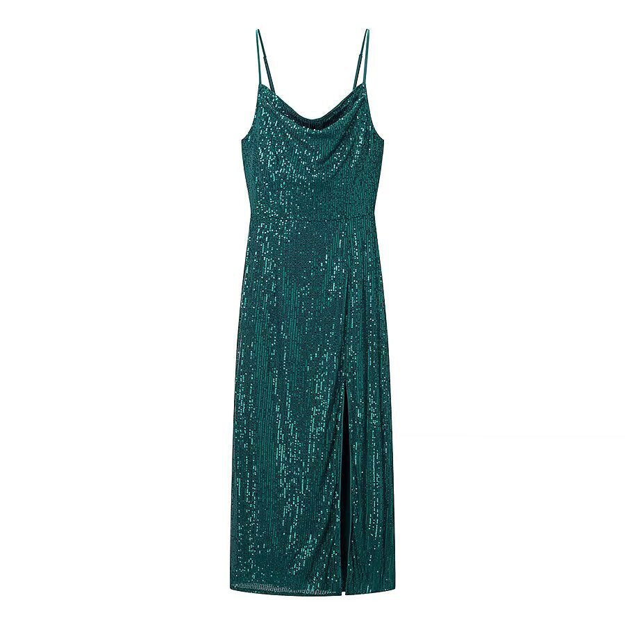 Damen Glamouröses Midikleid mit schimmerndem Stoff und bequemen Spaghettiträgern R&B