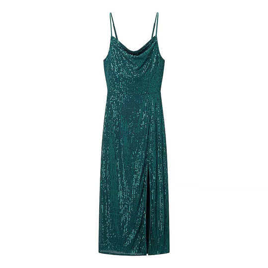 Damen Glamouröses Midikleid mit schimmerndem Stoff und bequemen Spaghettiträgern R&B