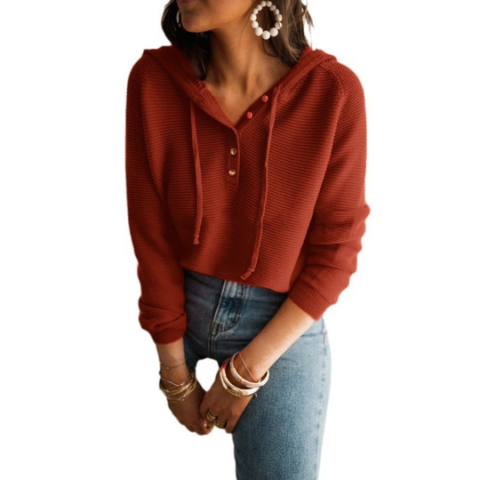 Damen Kurzarm Hoodie mit modernen Knopfdetails und elastischen Saum R&B