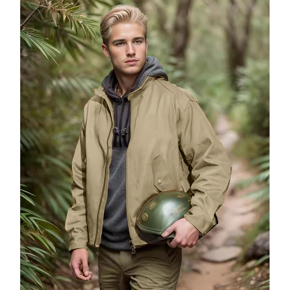 Herren funktionale Outdoor-Jacke mit verstellbarem Kapuzenkragen und praktischen Reißverschlusstaschen R&B