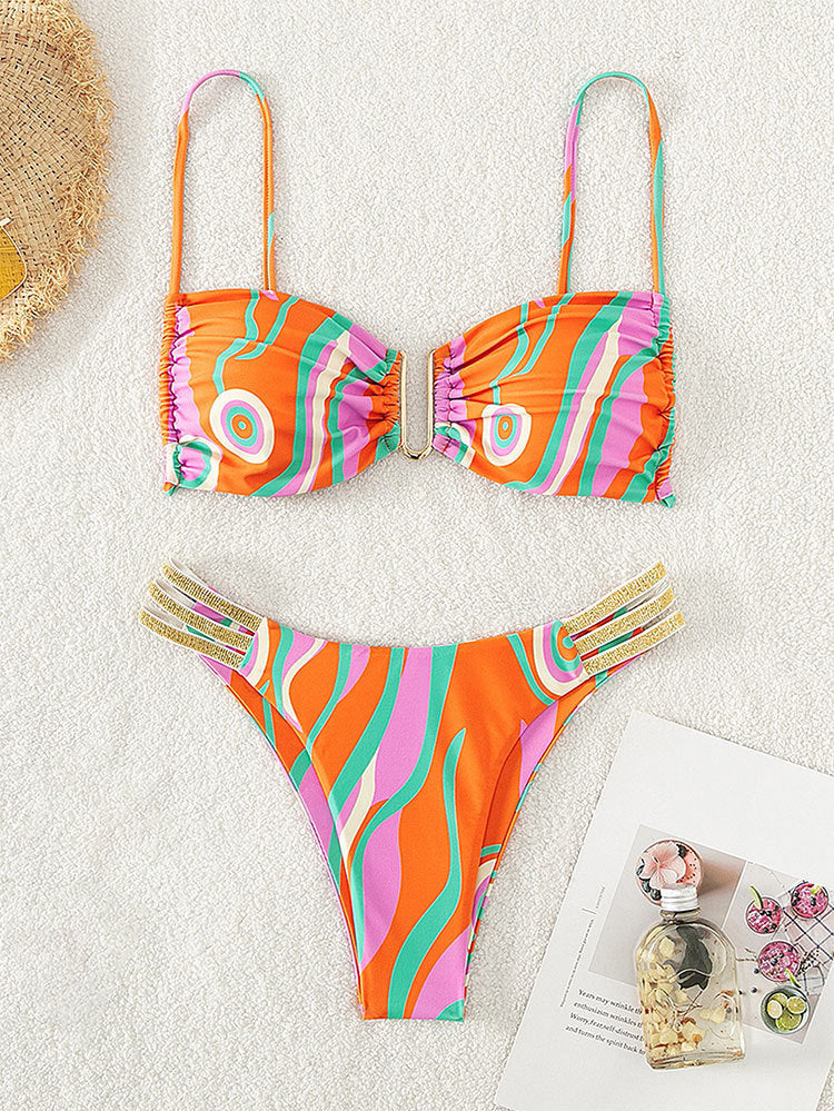 Damen Triangel-Bikini mit dekorativem Rüschendetail und hoch geschnittenem Slip R&B