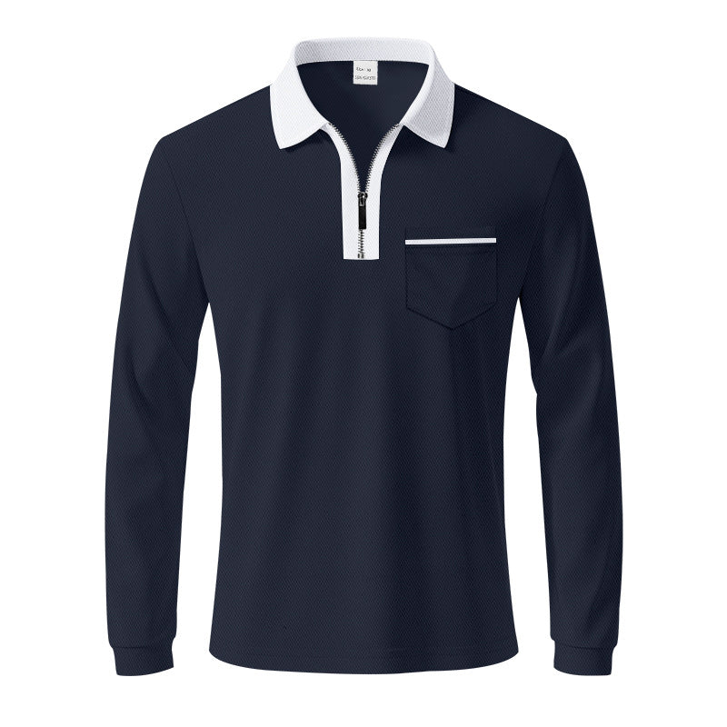 Herren nan langärmeliges Polo mit halbem Reißverschluss, aufgesetzter Brusttasche und feiner Strukturjersey-Qualität R&B