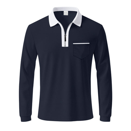 Herren nan langärmeliges Polo mit halbem Reißverschluss, aufgesetzter Brusttasche und feiner Strukturjersey-Qualität R&B