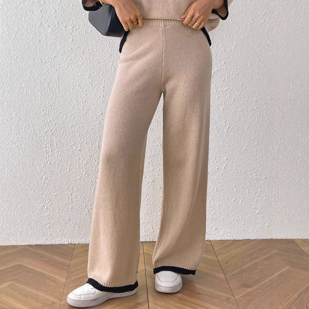 Damen lässige Strickhose mit kontrastierendem Bündchen R&B