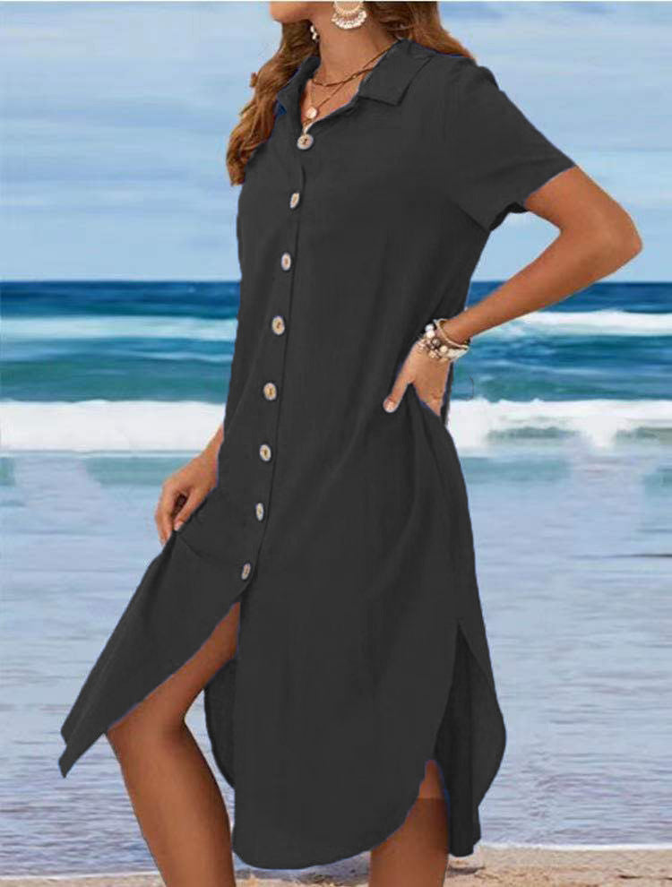 Damen Hemdblusenkleid mit Knopfdetail und schwingendem Saum R&B