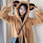 Damen Kuschelige Kunstpelzjacke mit Kapuze und Schleifendetails