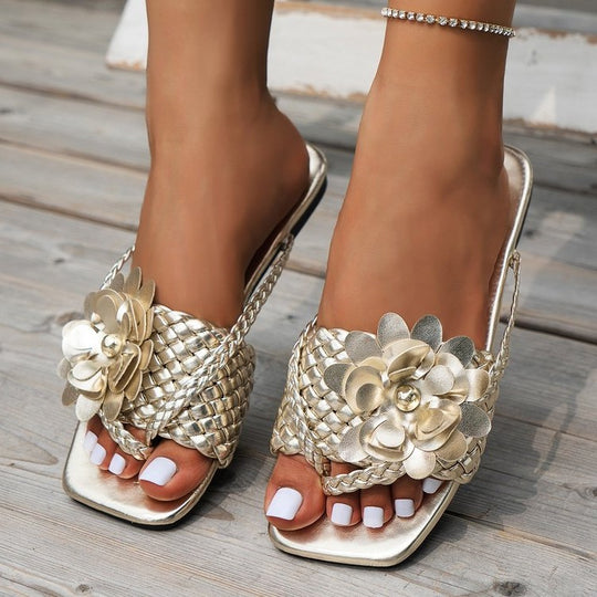 Damen modische Riemchensandalen mit Blumendesign R&B