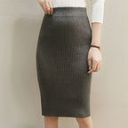 Damen Gestrickter Bleistiftrock mit hoher Taille und Rippstruktur R&B