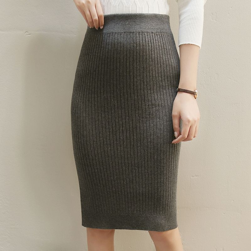 Damen Gestrickter Bleistiftrock mit hoher Taille und Rippstruktur R&B