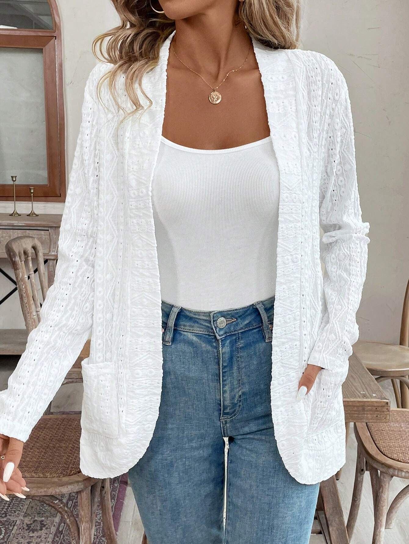 Damen elegante und luftige Strickjacke mit einzigartiger Struktur R&B