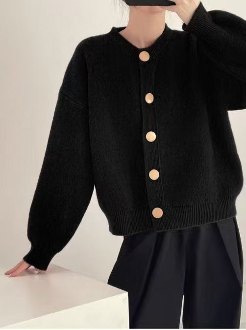 Damen Oversized Strickjacke mit großen Holzknöpfen und weitem Schnitt R&B