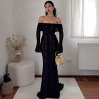 Damen Elegantes Spitzenkleid im figurbetonten Schnitt mit Off-Shoulder Design R&B
