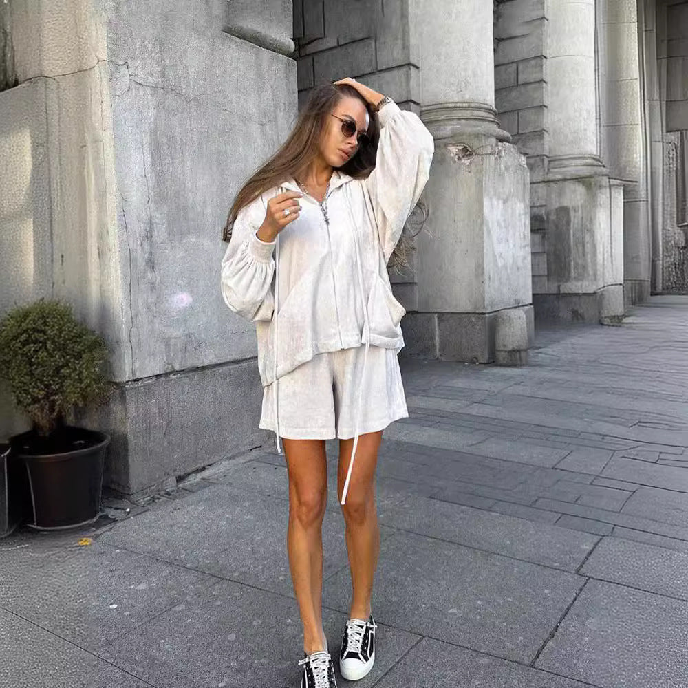Damen sportliches Hoodie-Set mit kuscheligem Stoff und praktischen Taschen R&B