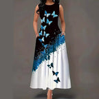 Damen Maxikleid mit elegantem Schmetterlingsdesign und praktischen Taschen R&B