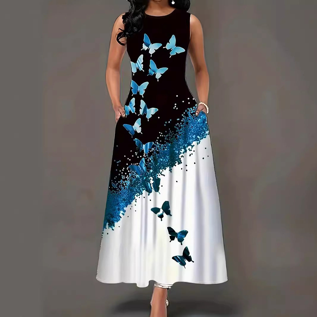 Damen Maxikleid mit elegantem Schmetterlingsdesign und praktischen Taschen R&B