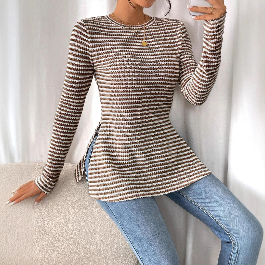 Damen Langarmshirt mit modernem Strickmuster und seitlichen Schlitzen R&B