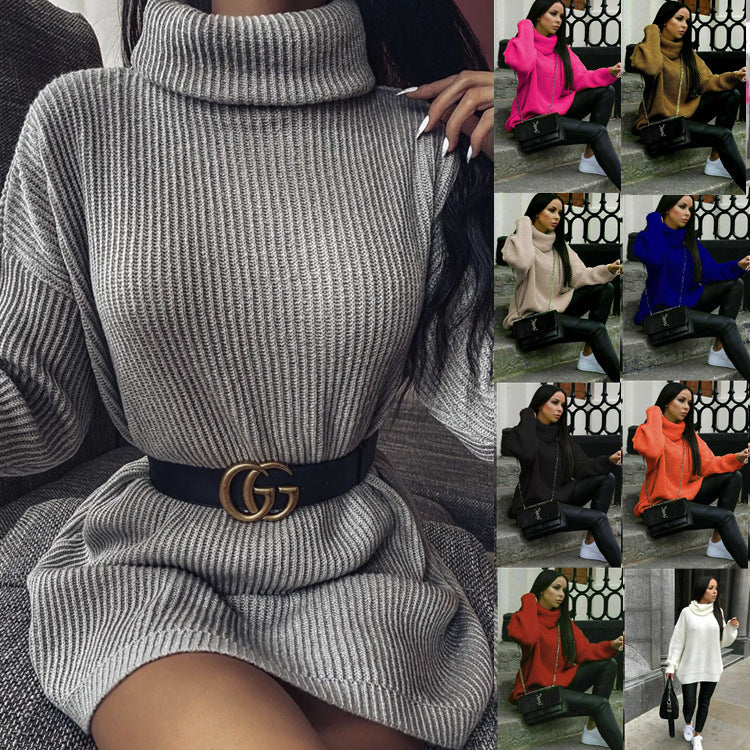 Damen Oversized-Strickpullover mit hohem Kragen und lässigem Schnitt R&B
