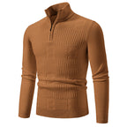 Herren hochwertiger Strickpullover mit modernem Zipper und strukturiertem Muster